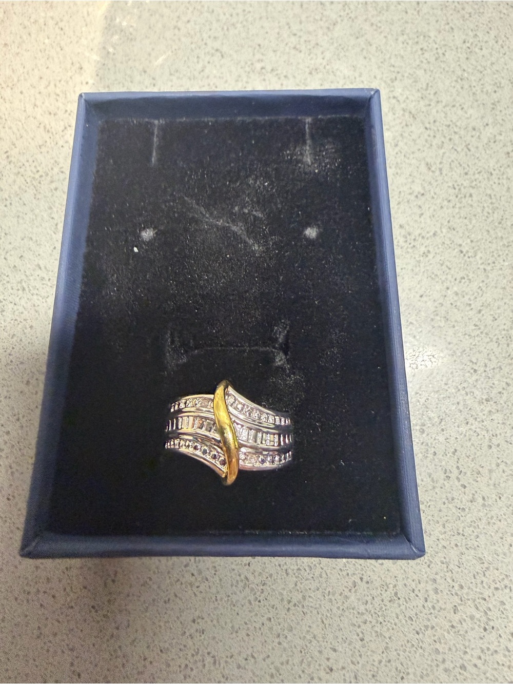 Two-Tone multi row Natural Diamond accent ring Rhodium and Gold plated size 7.5